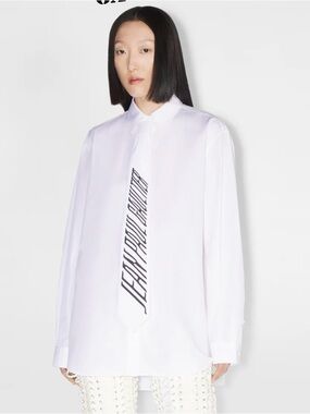 Jean Paul Gaultier White Men's Dress Shirt with Graphic Tie